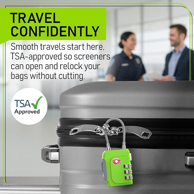 Untethered TSA Luggage Locks (3 Pack) – Resettable 3-Digit Combination TSA Approved Travel Padlocks for Suitcases, Backpacks, Gym Bags & Checked Baggage (3 Pack | Green)
