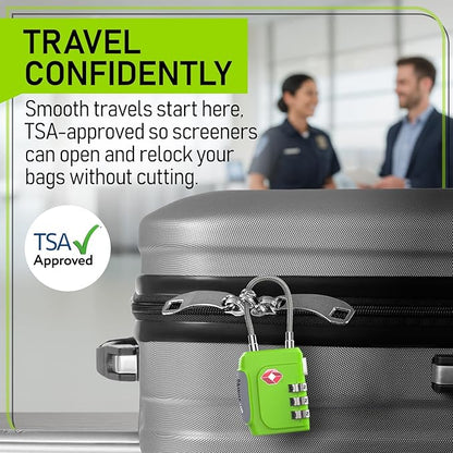 Untethered TSA Luggage Locks (3 Pack) – Resettable 3-Digit Combination TSA Approved Travel Padlocks for Suitcases, Backpacks, Gym Bags & Checked Baggage (3 Pack | Green)