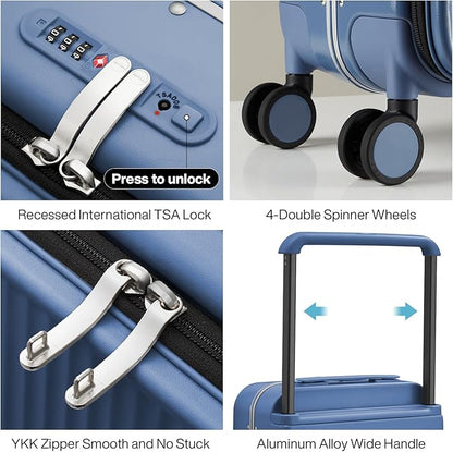 mixi Luggage Suitcases with Spinner Wheels 24'' Travel Luggage wih Front Laptop Pocket, Wide Handle PC Hardshell Suitcase with TSA Lock & Cover, Checked Luggage(Sapphire Blue)