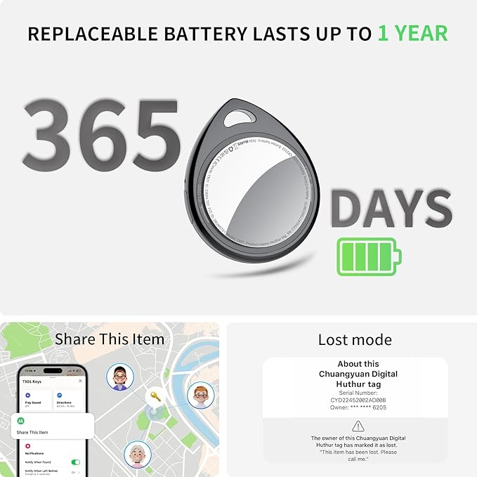 Tracker Tags-2 Pack Deep Black, 5.3 Bluetooth Tracker Work with Apple Find My (iOS Only), 100dB Sound, Smart Tag with Keychain/Lanyard, Item Finder for Luggage/Key/Suitcase, Replaceable Battery.