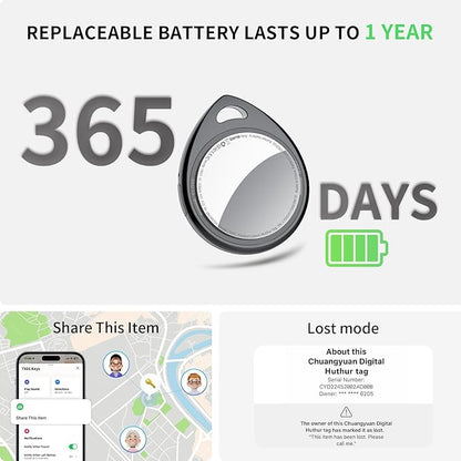 Tracker Tags-2 Pack Deep Black, 5.3 Bluetooth Tracker Work with Apple Find My (iOS Only), 100dB Sound, Smart Tag with Keychain/Lanyard, Item Finder for Luggage/Key/Suitcase, Replaceable Battery.