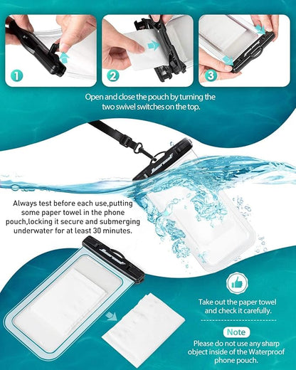Hiearcool Waterproof Phone Pouch, Waterproof Phone Case, IPX8 Cellphone Dry Bag Compatible for iPhone 17 16 15 14 13 Pro Max Plus Cellphone Up to 8.3", Beach Essentials for Travel-Clear-4Pack