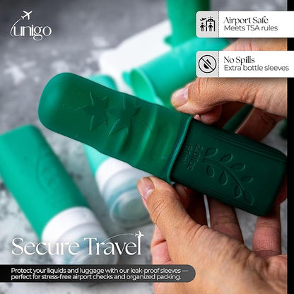 Unigo 30pack Full Set TSA Approved Travel Bottles, Travel Size Containers for Toiletries, Refillable Leakproof Travel Shampoo and Conditioner Bottles, Toiletry Containers,Extra Bottle Sleeves, (C set)