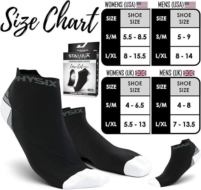 Physix Gear Short Compression Socks for Men & Women - Best Low Compression Socks Women & Men Ankle Socks with Arch Support
