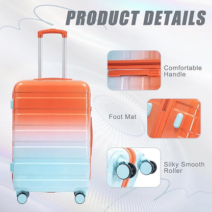 Campfun 3 Piece Luggage Sets, PC Gradient Color Suitcase Set with Double Spinner Wheels, Durable Carry On Luggage with Combination Lock, 20/24/28 inch, Red+Blue