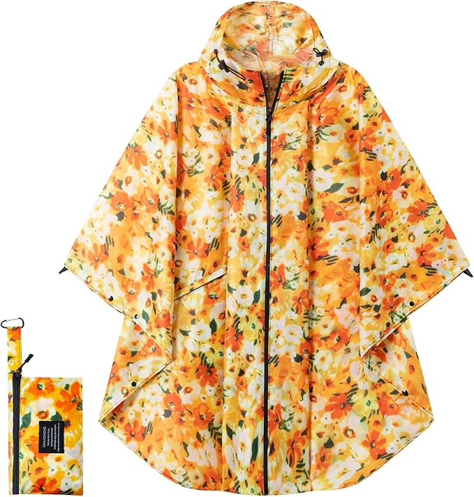 Hooded Rain Ponchos for Adult - Rain Coat and Rain Jacket with Waterproof Pocket and Zipper