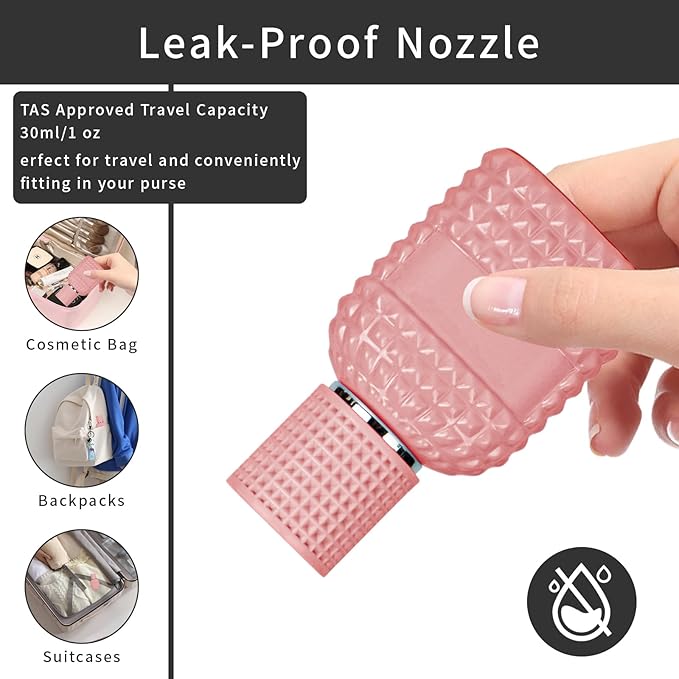 2 Pack 30ml Perfume Spray Bottles Empty, Refillable Glass Fine Mist Atomizer, Portable Travel Perfume Atomizers Fragrance Containers Sprayer for Cleaning, Essential Oils, Liquids (Pink)