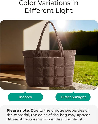 BAGSMART Expandable Tote Bag for Women, Puffer Work Tote Handbag, Quilted Carry On Bag for Travel Gym