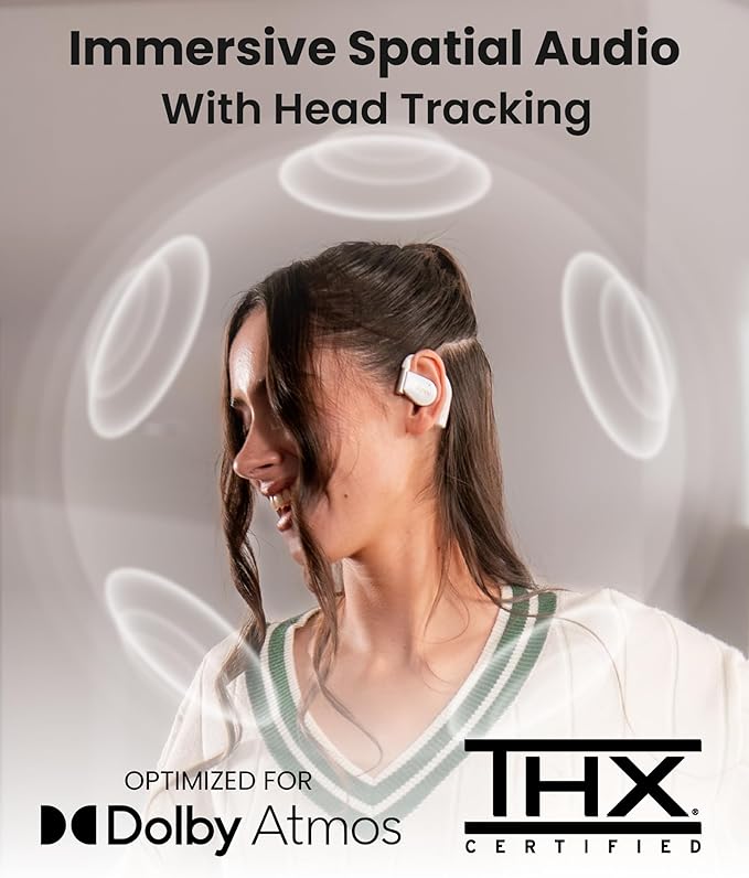 Cleer ARC 4 Plus Open Ear Earbuds,True Wireless Bluetooth Earphones with Dolby Audio and Head Tracking, Earhook Earbuds with 34H Playtime, IPX7 Waterproof Sports Headphones for Workout, EQ, White