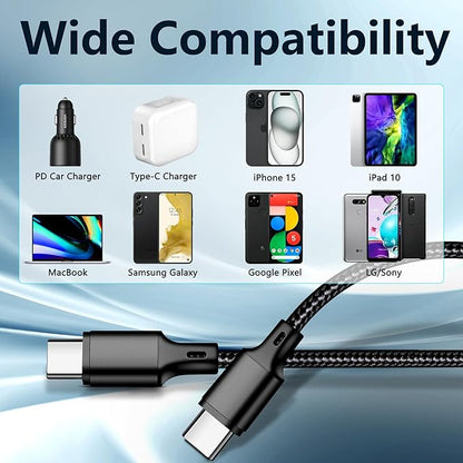 cugunu USB C to USB C Charger Cable, 3Pack 60W 10FT Type C Fast Charging Cord Compatible for iPhone 15/16/17/Pro/Max/Plus, iPad, MacBook-Black