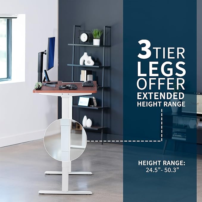 VIVO Electric 55 x 28 in Dual Motor Sit Stand Desk, Memory Height Adjustment, 2B Series, Dark Walnut Top White Frame, DESK-KIT-2W55D