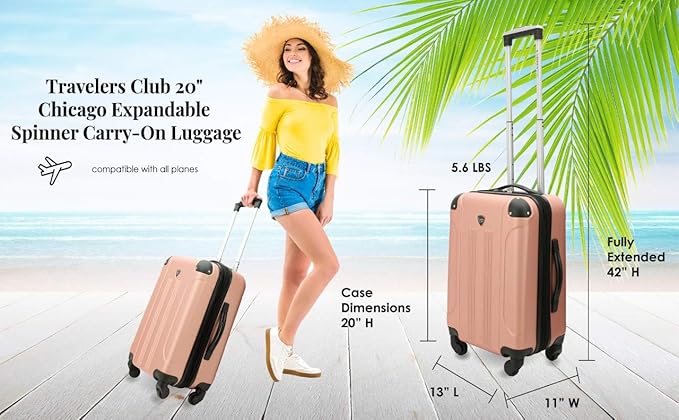 Travelers Club Chicago Hardside Expandable Spinner Luggage, Purple, 20" Carry-On