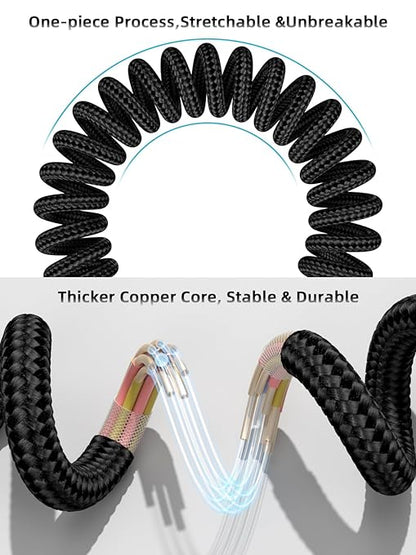 Car Carplay Cable 2Pack 3ft Coiled USB A to USB C Fast Charge Cord for iPhone 17/16/15/Plus/Pro Max/MacBook Pro, Auto Coiled Retractable iPhone Car Cord