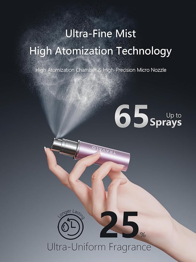 Refillable Perfume Atomizer, Bottom Filling Fragrances Perfume Bottle, Mini Cologne Dispenser, Travel sized, Portable Sprayer for Women Men, Gift (ESSENTI, PINK)