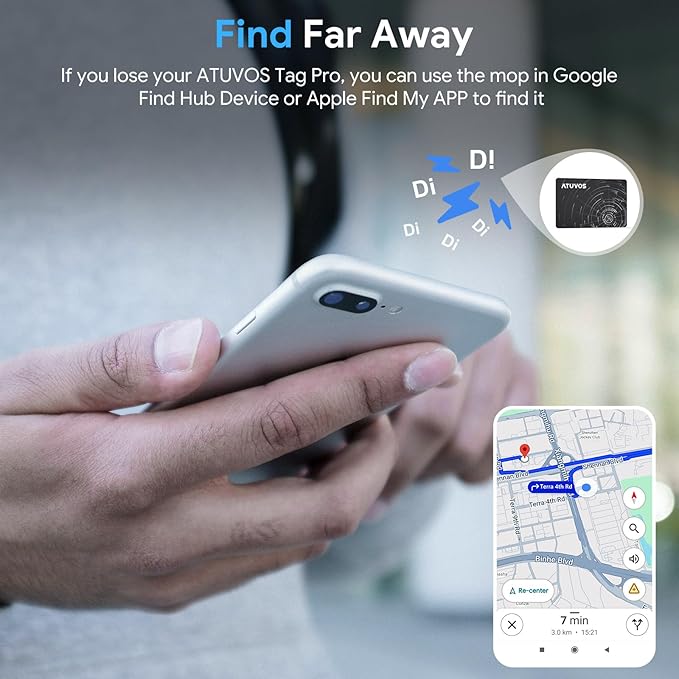 ATUVOS Dual System Air Card Tag Pro 2 Pack, Rechargeable Wallet Tracker Work with Android Google Find Hub or iOS Apple Find My APP (Huawei not Supported), Bluetooth Finder Locator for Wallet/Luggage