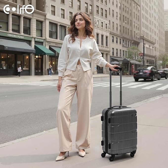 Coolife Luggage PC+ABS Hardshell Suitcase with TSA Lock, Spinner Carry On Lightweight（Charcoal, 20in）