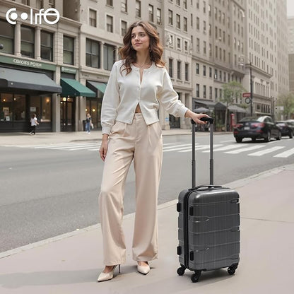 Coolife Luggage PC+ABS Hardshell Suitcase with TSA Lock, Spinner Carry On Lightweight（Charcoal, 20in）