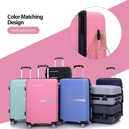 Luggage 3 Piece Sets Suitcase Set with Double Spinner Wheels, Lightweight Carry On Hardside Travel Luggage with TSA Lock, (20/24/28) (Pink)