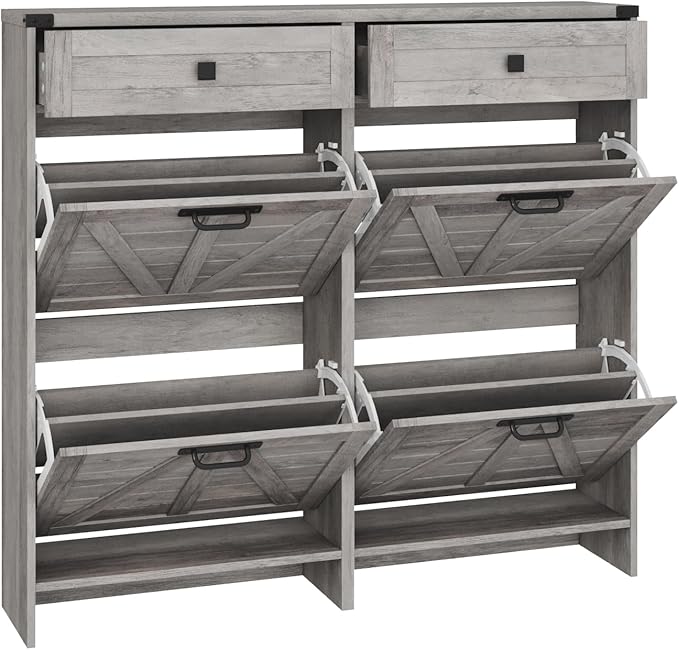 Shoe Cabinet with 4 Flip Drawers & 2 Drawers,Farmhouse Shoe Storage Cabinet for Entryway,Slim Freestanding Organizer Rack for Front Door Entrance,Grey