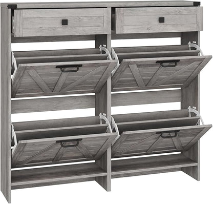Shoe Cabinet with 4 Flip Drawers & 2 Drawers,Farmhouse Shoe Storage Cabinet for Entryway,Slim Freestanding Organizer Rack for Front Door Entrance,Grey