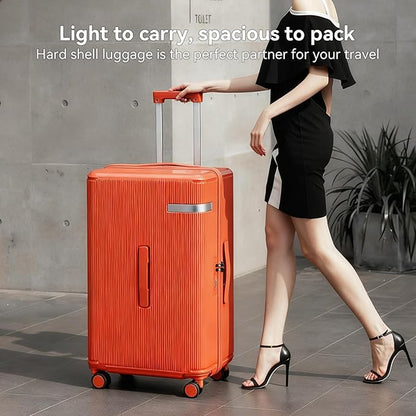 Travel Luggage Sets 3 Piece with Spinner Wheels, PC Hardside Suitcase Set for Family Trips with Cup and Phone Holder, Orange