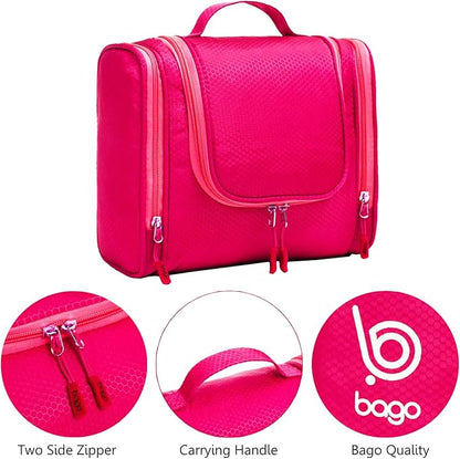 Bago Travel Toiletry Bag for Women and Men X-Large Waterproof Hanging Large Toiletry Bag for Bathroom and Travel Bag for Toiletries Organizer -Travel Makeup Bag (Pink)