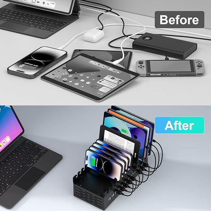 300W USB Charging Station, ALI SEA 22 Port USB Fast Charging Station for Multiple Devices, Multi Charger Station Organizer Compatible with Cellphone, Tablet, Kindle, iPad and More