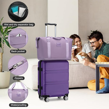 Kono Suitcase Set 3 Piece Luggage Set Expandable(only 28") Lightweight PC+ABS Carry On Hardside Luggage with TSA Lock Spinner Wheels (Purple, 6 piece set)