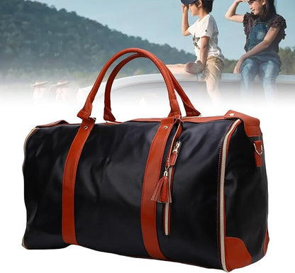Fabater Travel Bag with Detachable Trolley, 40L Large Capacity water proof Rolling Garment Duffel Bag, with Leather Handle and Shock Absorbing Wheels, for Business Trip and Weekender (Black Brown)
