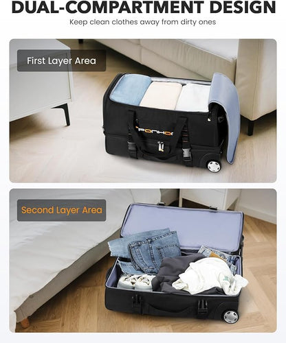 21 Inch Rolling Duffle Bag with Wheels for Men - Water Resistant Wheeled Duffle Bag for Weekend Travel & Overnight Trips