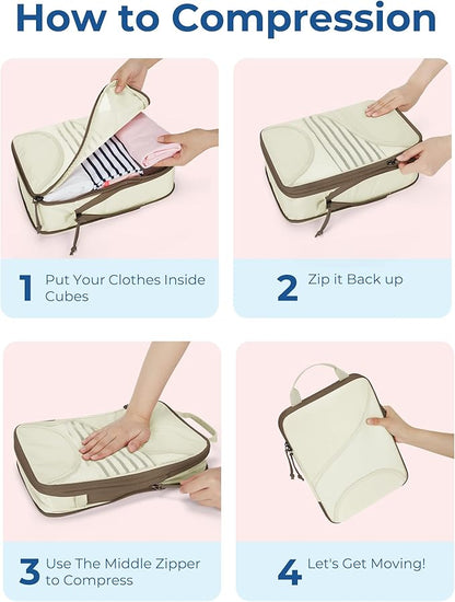 BAGSMART Compression Packing Cubes - 6 Set Travel Packing Cubes for Suitcases, Compression Suitcase Organizers with Shoe Bag