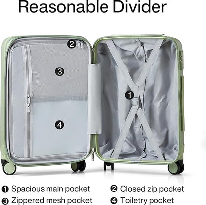 Hanke 24 Inch Expandable Checked Luggage Lightweight PC Hard Shell Luggage Suitcases with Wheels Travel Luggage Rolling Large Suitcase Travel Luggage Bag for Go to University.(Bamboo Green)