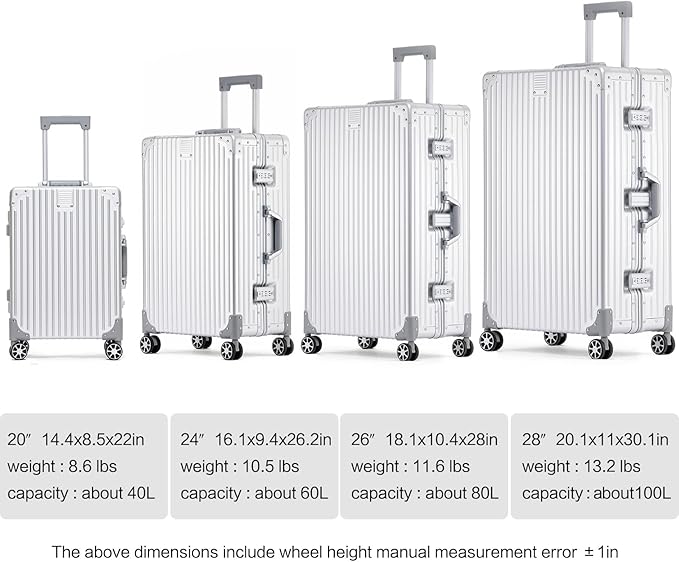 Metal All Aluminum Carry-on Luggage TSA Customs Lock Zipperless Silent Rotary Wheel Business Suitcase Aluminum Frame Set (red, 24 '')