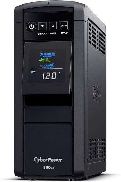 CyberPower CP850PFCLCD PFC Sinewave UPS Battery Backup and Surge Protector, 850VA/510W, 10 Outlets, AVR, Mini-Tower; UL Certified