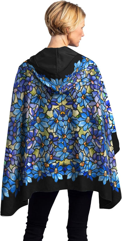 RainCaper Tiffany Clematis Womens Rain Cape Poncho with Hood Reversible