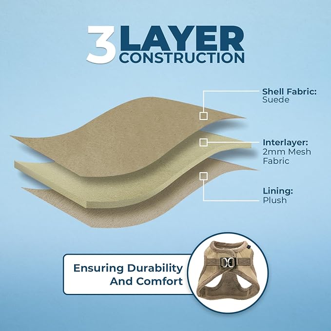 Best Pet Supplies - All Weather Mesh/Plush, Reflective, No Pull Harness for Small, Medium Dogs, Cats - Secure with Hook & Loop Fastener, Buckle, Double D-Rings - Harness (Latte Suede), S