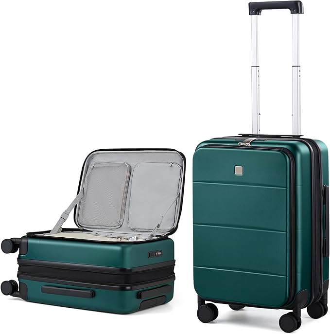 MILADA 20 Inch Expandable Top Opening Carry On Luggage 22x14x9 Airline Approved, Lightweight Hard Shell Suitcases with Wheels, TSA Approved & Trunk Style Luggage for Travel, Blackish Green