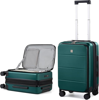 MILADA 20 Inch Expandable Top Opening Carry On Luggage 22x14x9 Airline Approved, Lightweight Hard Shell Suitcases with Wheels, TSA Approved & Trunk Style Luggage for Travel, Blackish Green
