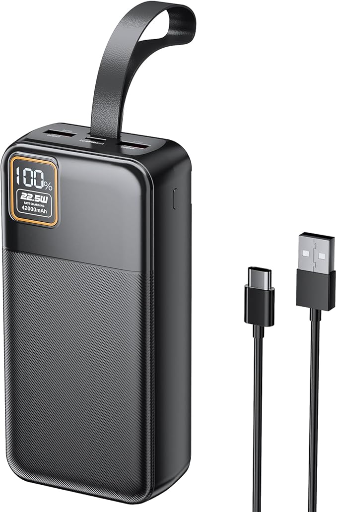 EnergyQC 42000mAh Portable Charger, 22.5W Power Bank with LED Flashlight - USB C Fast Charging External Battery Pack, LED Display Portable Phone Charger for iPhone 17/16/15/14, Android, Samsung,etc