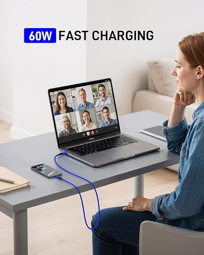USB A to USB C Cables 60W Fast Charging [2 Pack 6FT], USB to USB C Cable for CarPlay, USB Type C iPhone Charger Durable Braided USBC Cord for iPhone 17/16/15/Pro Max, Samsung Galaxy S23 and More-Blue