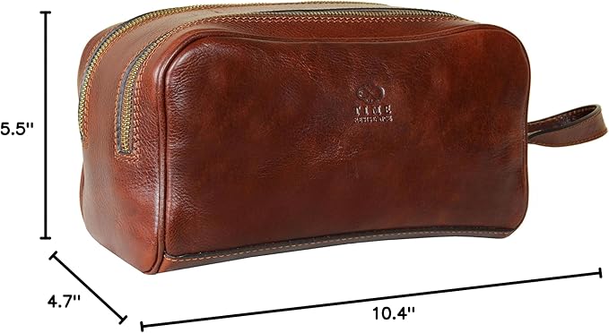 Time Resistance Leather Cosmetic Bag Toiletry Italian Classy Dopp Kit