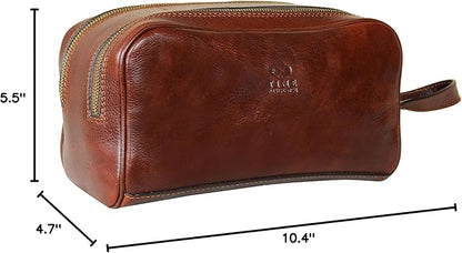 Time Resistance Leather Cosmetic Bag Toiletry Italian Classy Dopp Kit