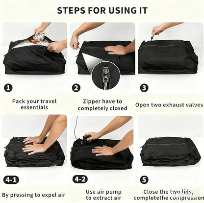 Vacuum Storage Bags for Travel with Portable Pump, Upgraded Vacuum Compression Bags for Travel, IPX8 Waterproof Zipper & 420D Nylon, Includes Electric Pump, Save 60% Luggage Space, 5-7 Day Trip