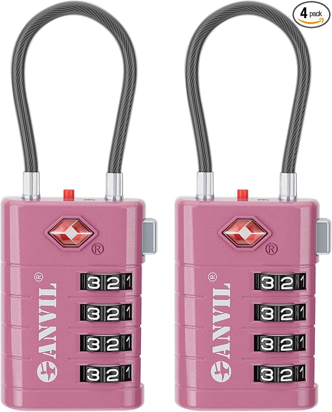 ANVIL 4 Digit Luggage Locks, TSA Locks for Luggage, Advanced TSA008 core, Alert Indicator for Your Travel Lock, Suitcase Lock. (2, Rose Purple)