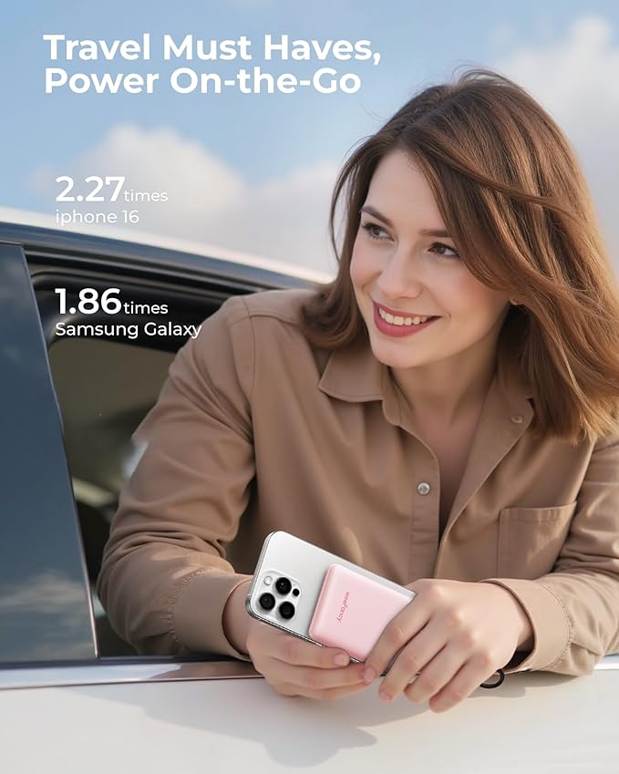 Small Portable Charger 10000mAh, Mini Power Bank with LED Display, 22.5W PD Fast Charging USB-C Battery Pack, Compact Lightweight Travel Charger Compatible with iPhone Samsung Android, Pink