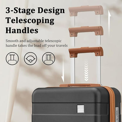 imiomo Hard Shell Luggage Sets 5 Piece for Women, Lightweight Hardside Rolling Suitcase Set with Spinner Wheels and TSA Lock, Black