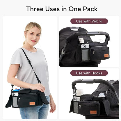 Momcozy Universal Stroller Organizer with Insulated Cup Holder Detachable Phone Bag & Shoulder Strap, Fits for Stroller like Uppababy, Baby Jogger, Britax, BOB, Umbrella and Pet Stroller