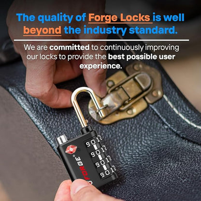 Forge Dual-Opening: Key or Combination Lock, TSA Approved Lock for Luggage, Pelican case, Travel, Gym, School, Luggage Combination Lock, Travel Bag Lock (Black 6 Pk)