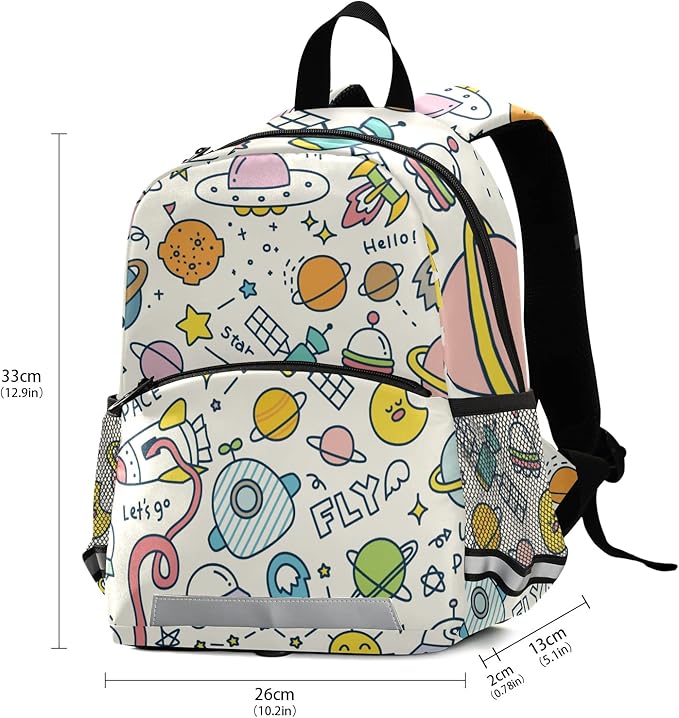 Cute Space Universe Kid's Toddler Backpack for Boys Girls Preschool Nursery with Safety Leash (01147)