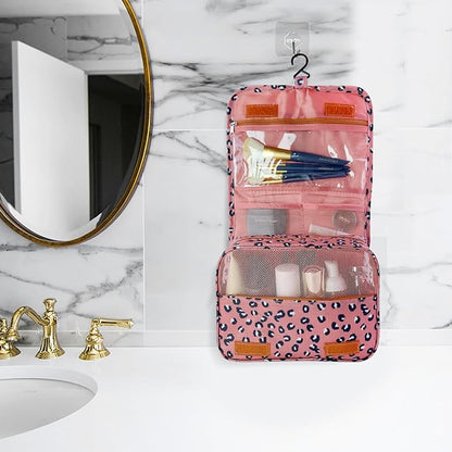 Large Capacity Toiletry Bag Travel Bag with Hanging Hook for Men and Women Waterproof Travel Cosmetic Bag Bathroom Storage Bag for Brushes Set,Full-Sized Shampoo,Accessories-Navy Flamingo